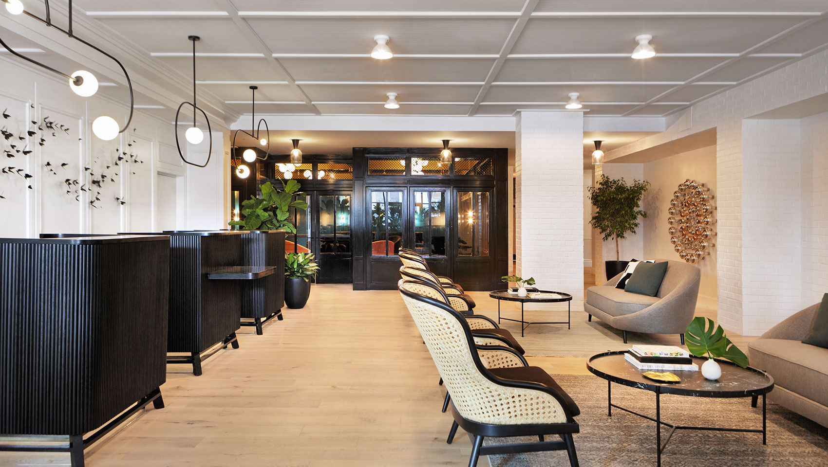 front desk reception with lobby seating