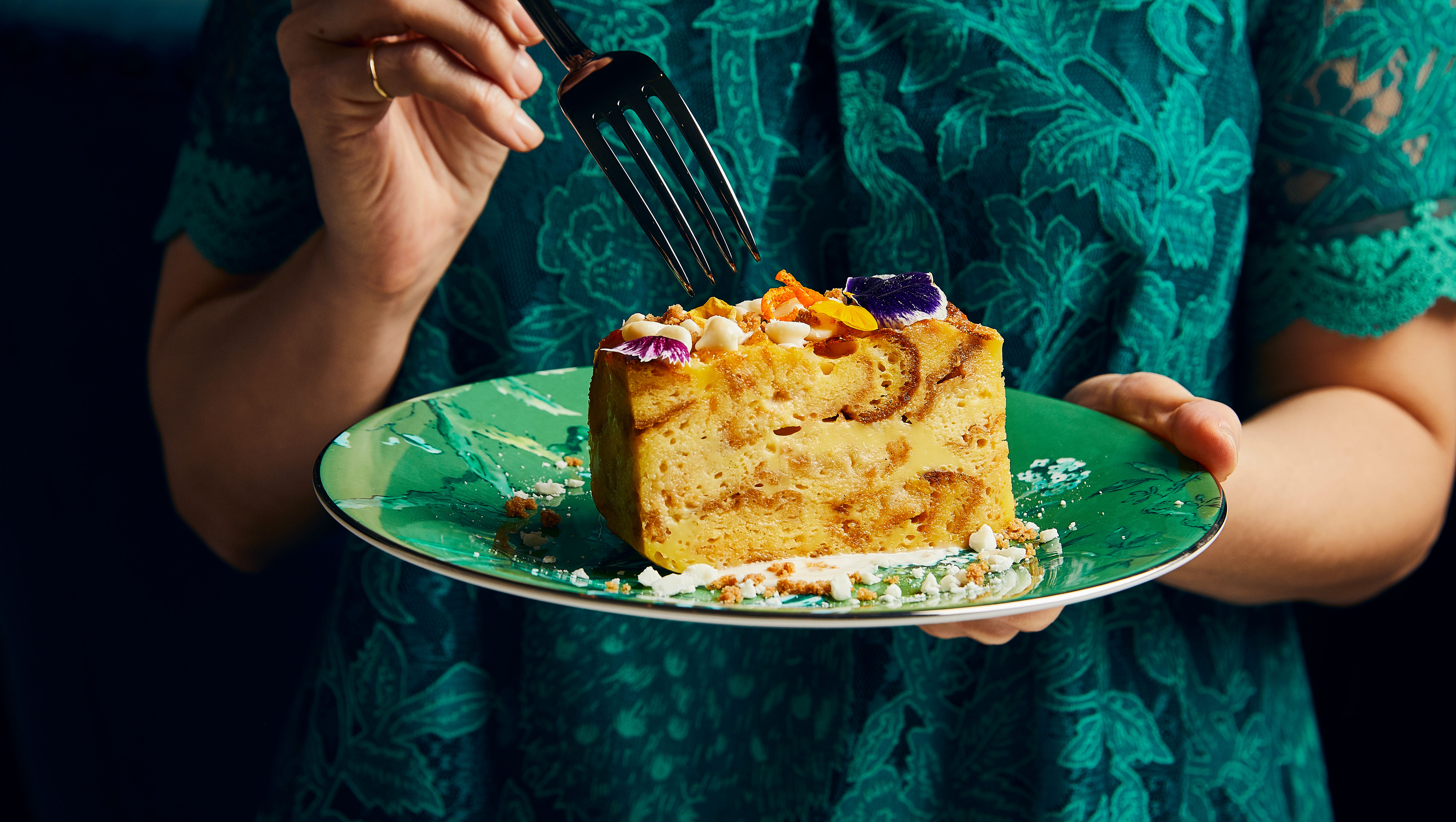 woman holding dessert