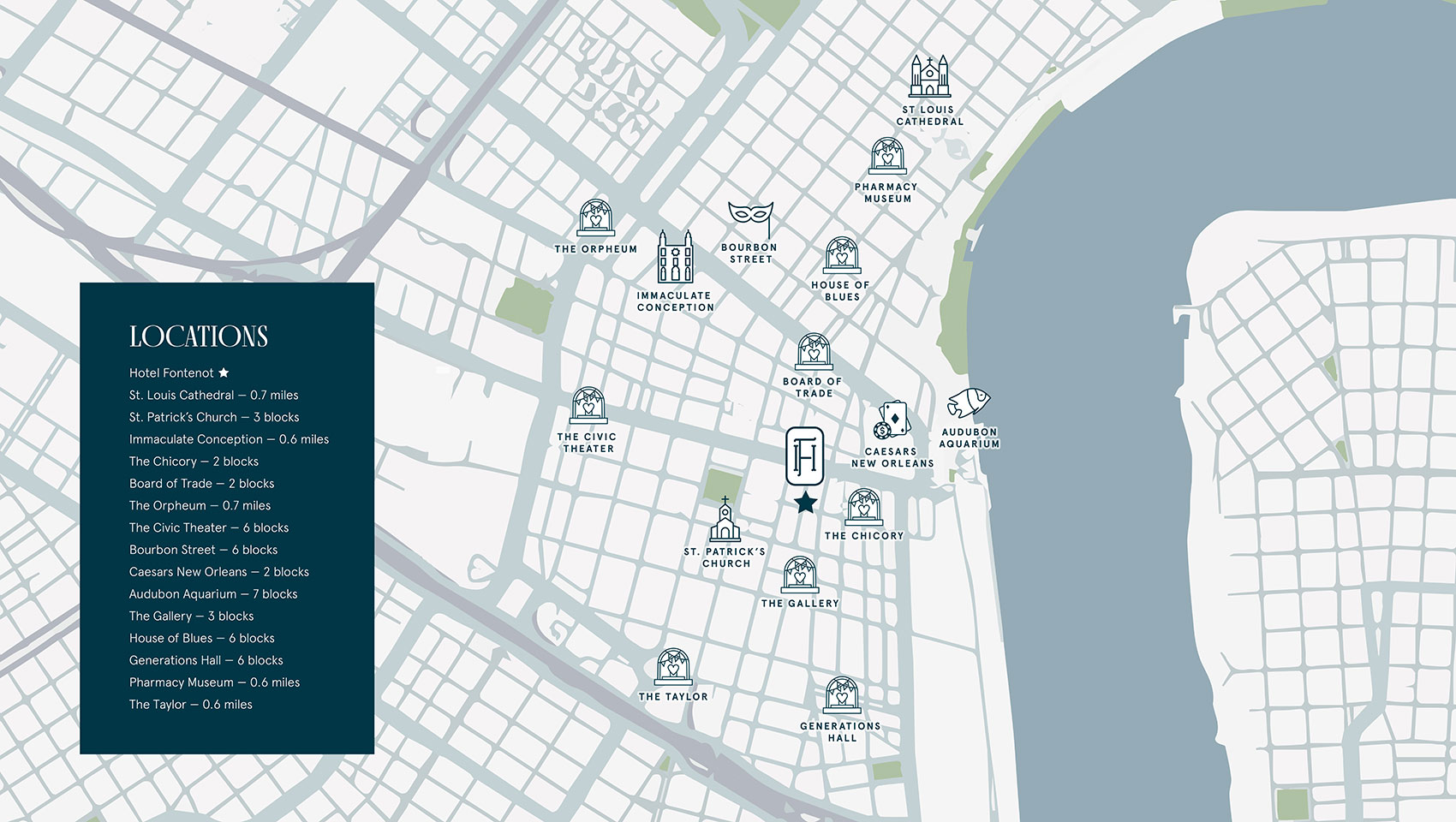 graphical map of the hotel's nearby attractions