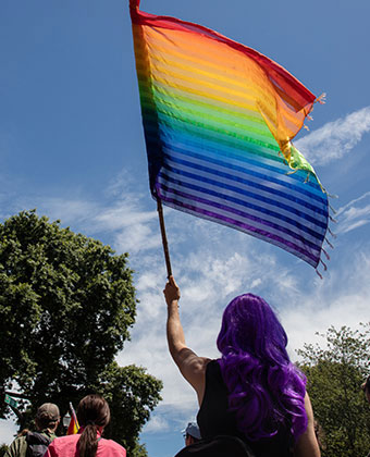 person holding pride flag